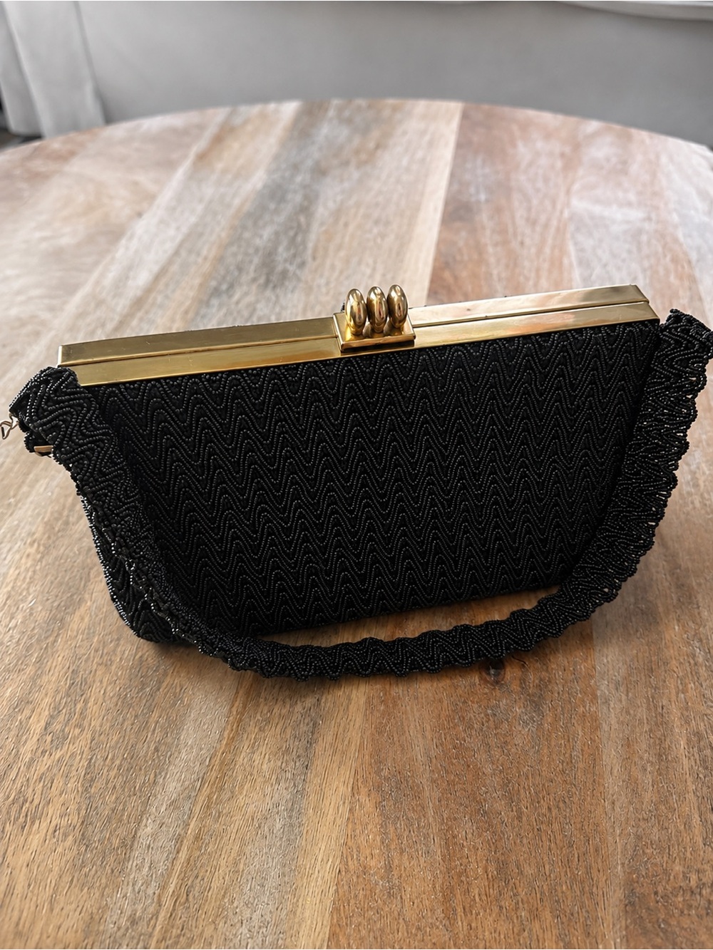 Vintage Speyer New York Black Seed Bead Evening Bag Gold Frame Cocktail Purse